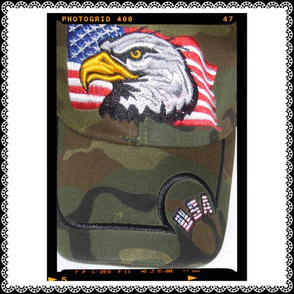 Eagle & American Flag Motif Ball Cap Camo - Picture 2 of 5